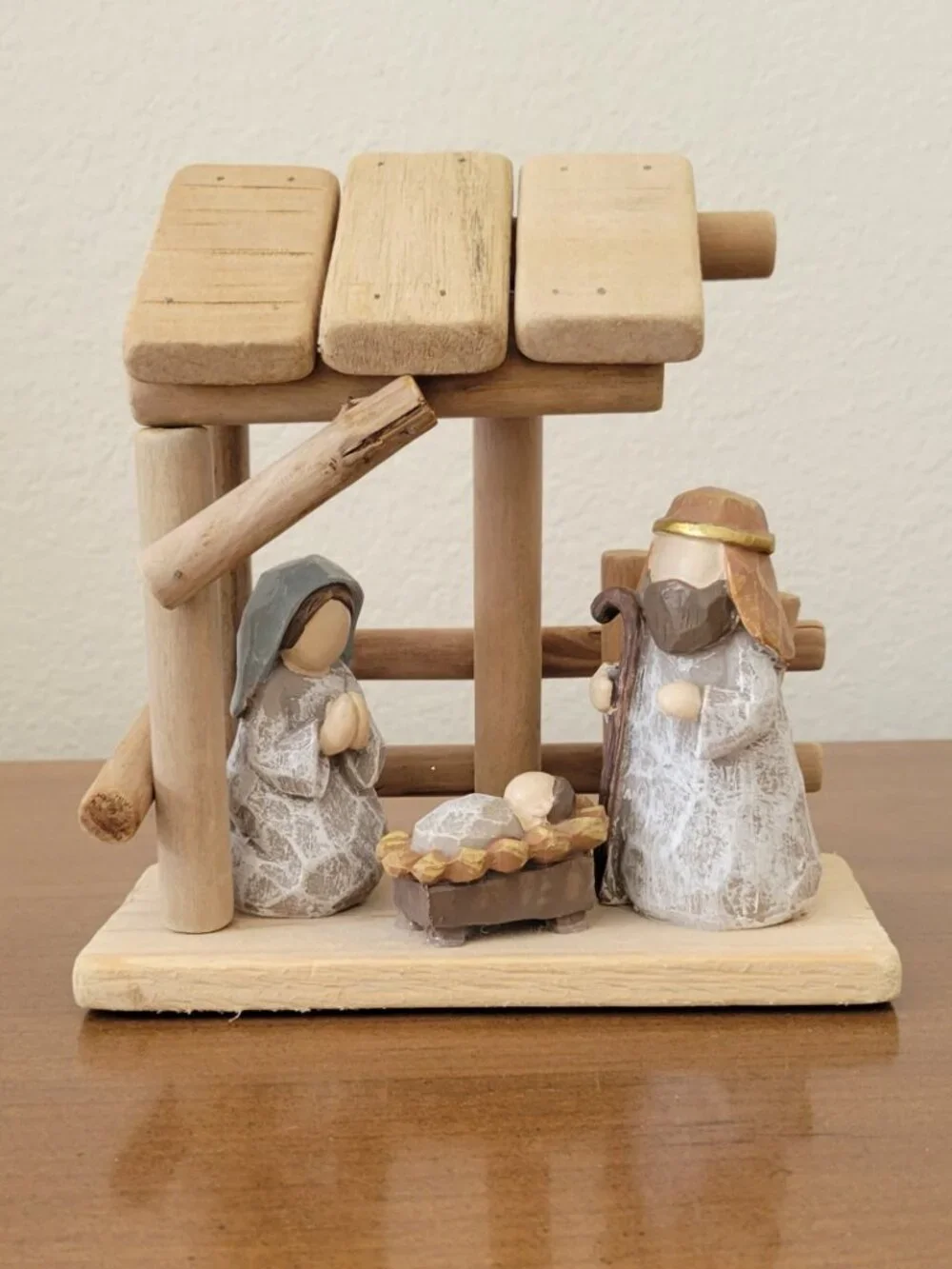 Miniature Wooden Nativity Set Holy Family Rustic Christmas Tabletop Tree Decor
